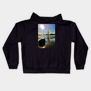 White Sailboat Reflecting in the Sparkling Glassy Water Kids Hoodie